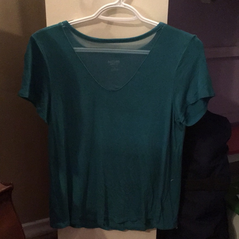 Turquoise shirt with a sheer v neck